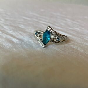 Ocean Blue Silver Tone Costume Ring- 8
